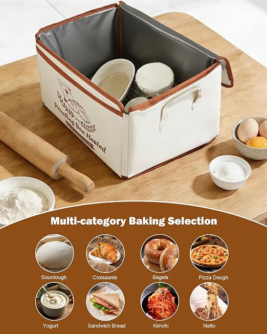 Folding Bread Proofing Box，with Digital Thermometer & Hygrometer, 55-133°F Precision Temp Control, 48H Timer, Even Heat for Sourdough, Yogurt, Kombucha, Pizza & More