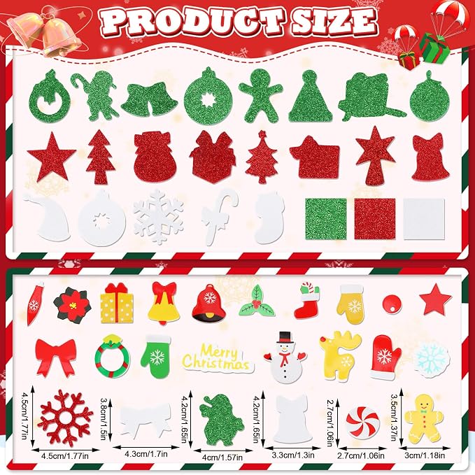 SEPGLITTER 600Pcs Christmas Foam Sticker Xmas Glitter Self Adhesive Sticker | Santa Claus Snowman Snowflake Decal for Kids, Handmade Card DIY Arts Crafts, Winter Party Favors Decorations