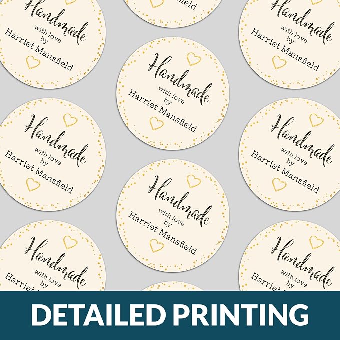 Personalized Handmade with Love Stickers – Custom 2" Round Packaging Labels for Small Business Orders, Gifts, Boxes & Envelopes (50–1000 Stickers) (Gilded Lettering)