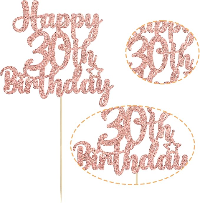 Gyufise 1Pc Happy 30th Birthday Cake Topper Glitter 30 & Fabulous 30th Birthday Cake Pick for Celebrating 30th Birthday Anniversary Party Cake Decorations Supplies Rose Gold