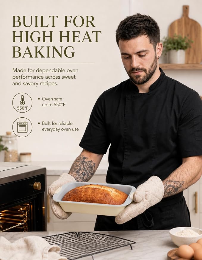 Boxiki Kitchen Ceramic Loaf Pan, 15 x 10 x 2 Inch Jumbo Bread Pan.Heavy Duty Aluminized Steel with KFCC Korean Ceramic Coating, Oven Safe to 550°F, Extra Large Bakeware for Meatloaf, Sourdough & Cakes