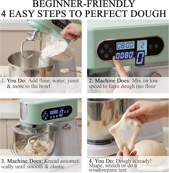 5.3 Qt 9-Speed Tilt-Head Stand Mixer, Multi-Function Electric Mixer | 3 Mixing Attachments, Meat Grinder & Vegetable Slicer, Stainless Steel Bowl, Splash Guard, Easy Clean, Spearmint