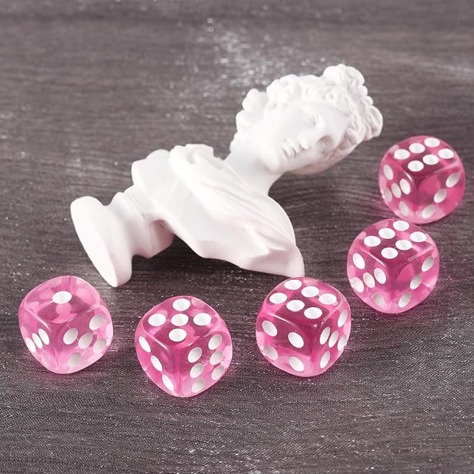 24 of Pack 16MM 6 Sided Dice Set,Translucent Colors D6 Game Dice Set, 6 Sided Standard Dices for Yahtzee, Bunco or Teaching Math,with Portable Dice Pouch(Pink)