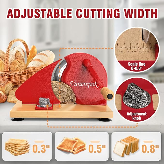 vanerepok Manual Bread Slicer for Homemade Sourdough Bread Versatile Hand Crank Bread Slicer for Sourdough Crusty Bread Etc Stainless Steel Slicers Adjustable Width for Homemade & Commercial Use