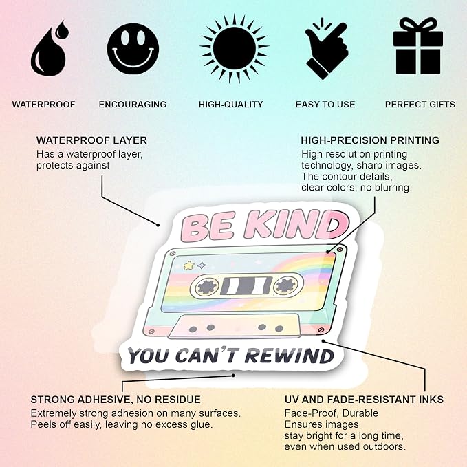 Kindness Stickers – Waterproof Vinyl Be Kind Decals for Water Bottles, Laptops, Journaling – Non-Repeating Decals, High-Definition Print Gift for Womens (50PCS)