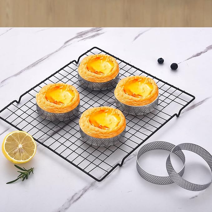 DATANYA 12Pack Tart Rings Perforated Tart Ring, Stainless Steel Cake Rings 4 Inch Round Mousse Ring Molds for Baking Cooking Dessert, small fruit tartet crust