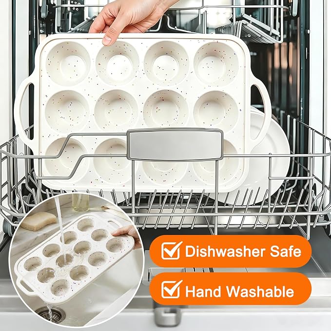 2 Pack Silicone Muffin Pans with Metal Reinforced Frame Regular 12 Cups Cupcake Pan with Handle Nonstick BPA Free Muffin Molds for Baking Muffins, Cupcakes, Egg Bites, Oven Dishwasher Safe
