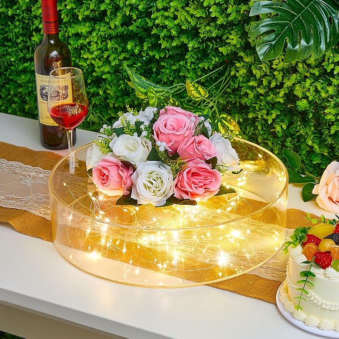 Sintuff 3 Pcs Acrylic Cake Stand with LED Lights 10'', 12'', 14'' Clear Fillable Cake Riser Round 3 Tier Case Box for Wedding Birthday Holiday Party Food Display, 3 Sizes