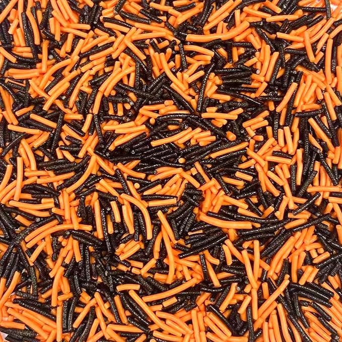 Sentovac Orange Black Jimmies Sprinkles Edible for Cake Decorating Orange Black Sprinkles Sugar Candy Cookie Cupcake Topper Ice Cream Baking Decorations Halloween Christmas Supplies 3.53oz