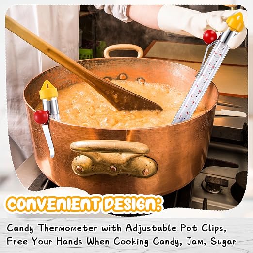 Photect Candy Thermometer with Pot Clip 8" Deep Fry Oil Thermometer for Candy Making Instant Read Cooking Food Thermograph Sugar Syrup Jam Jelly Oil Temperature Kitchen Accessories(Yellow,1 Pcs)