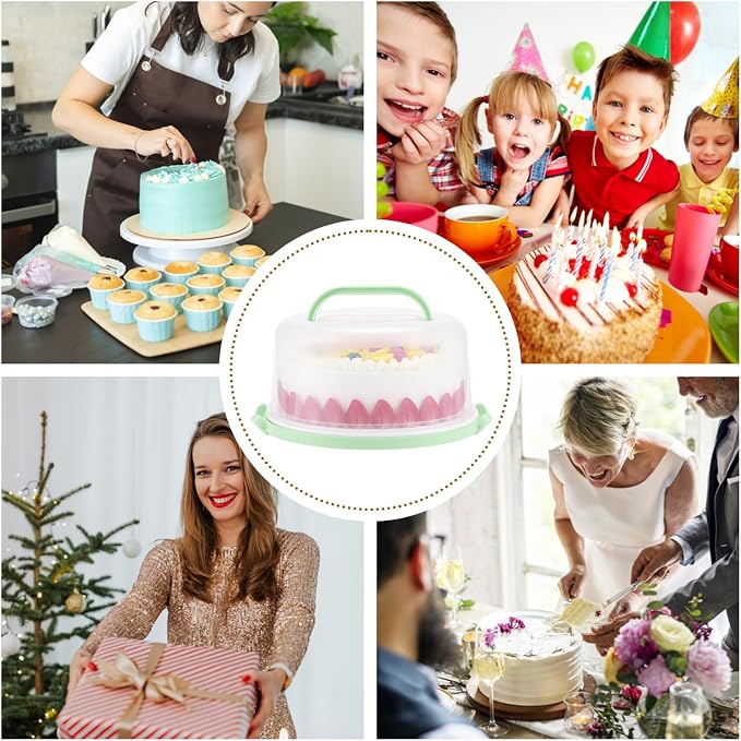 Cake Carrier with Lid and Handle - Cake Containers, BPA-Free，Perfect Gifts | Cake Holder for 10 in Cake with 2 Handles Cupcake Carrier - Plastic Cover Two Sided Base for Transport Pie Nuts Fruit