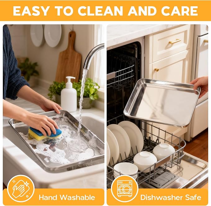 Onader 9 x 13 Inch Baking Sheet Set of 12, Stainless Steel Quarter Sheet Pan for Baking & Roasting, Metal Cookie Toaster Oven Pan Tray, Heavy Duty & Dishwasher Safe (Actual Size: 12.5" x 9.7")