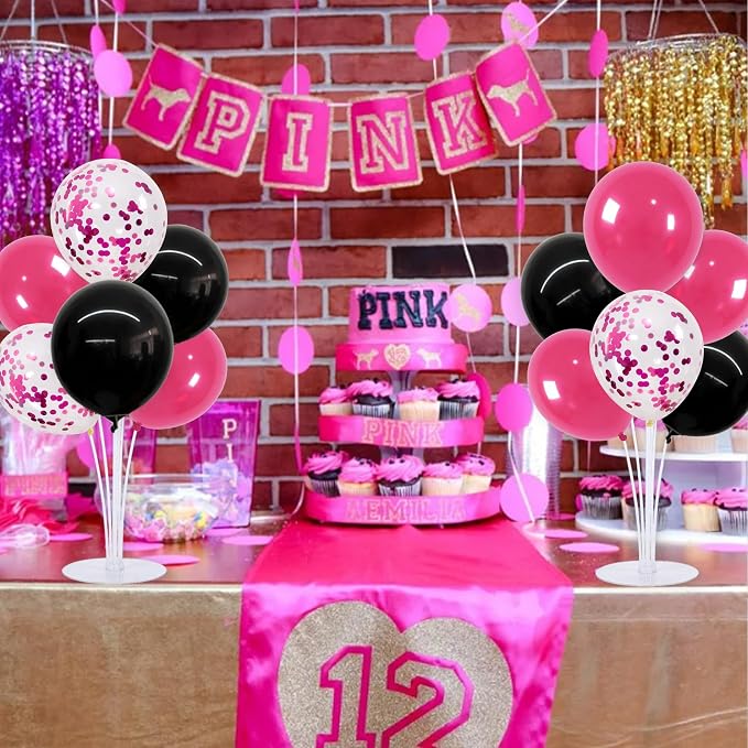 TONIFUL 4 Set Black and Hot Pink Balloon Centerpieces for Table,Balloon Stand Kit for Party Decor Sweet 16 18 21st 30 40 50 60 70th Birthday Decorations,Bridal Shower,Graduation Decorations 2026