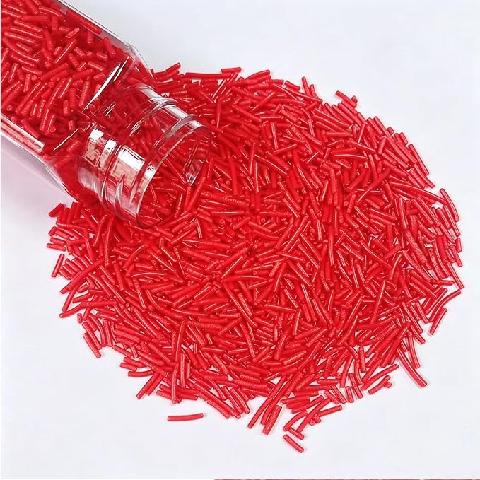 Sentovac Red Jimmies Sprinkles Edible for Cake Decorating Red Sprinkles Sugar Candy Cookie Cupcake Topper Ice Cream Baking Decorations Wedding Halloween Christmas Supplies 3.53oz