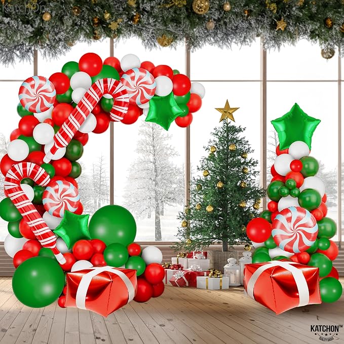 KatchOn, Christmas Balloon Arch Kit - Pack of 123 | Latex & Foil Balloons for Outdoor Christmas Decorations Indoor | Candy Cane Balloon for Merry Xmas Balloons Decorations | Xmas Latex Balloon