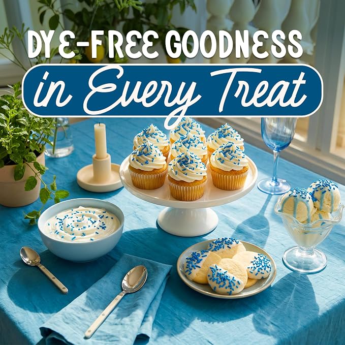 Snackathon Natural Sprinkles for Baking & Decorating, Dye-Free Blue Sprinkles, 4 oz Jimmies in Resealable Bag - Naturally Colored, No Artificial Dyes, Gluten-free for Cupcakes, Cookies & Ice Cream