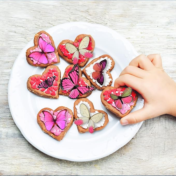 Sugar Robot Inc. Edible Butterflies for Cake Decorating - Assorted Sizes, Premium Crafted in the USA - Butterfly Cake Toppers & Cupcake Decorations (Pink)