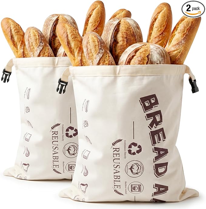Sourdough Bread Bag Set for Homemade Bread - Yodeler 2 Pack XL Organic Cotton Reusable bread bags for Perfect Baking Accessories, Food Storage Bag Freezer-Friendly to Keep Fresh (TPU Material)