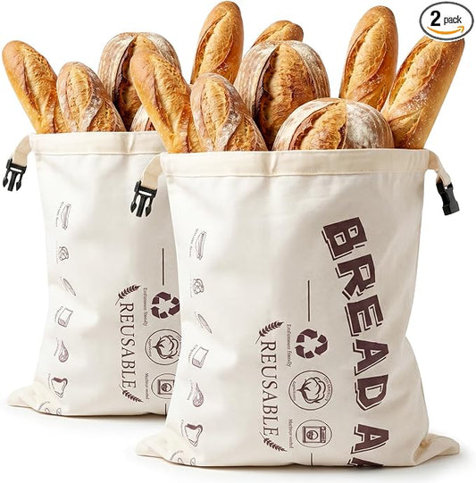 Sourdough Bread Bag Set for Homemade Bread - Yodeler 2 Pack XL Organic Cotton Reusable bread bags for Perfect Baking Accessories, Food Storage Bag Freezer-Friendly to Keep Fresh (TPU Material)