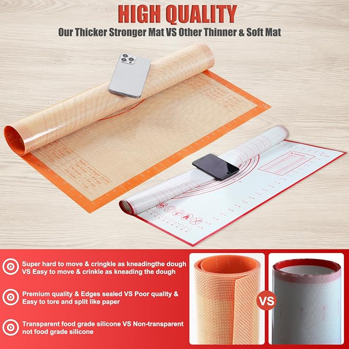 Silicone Pastry Mat 36x24 Inch Extra Large Baking Mat with Measurements, Nonstick Kitchen Counter Mats for Dough, Pastry, Dough Rolling, Kneading Board, Pie Crust, Fondant, Bread, Pasta, Pizza