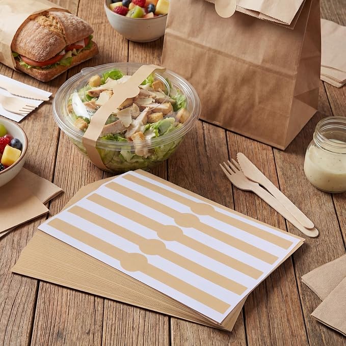 200 Pcs Packaging Bands 12 x 1.5 Inch Kraft Paper Label Stickers Self Adhering Belly Bands Disposable Kraft Sealing Stickers for Packaging Supplies Keeps Take Out Containers Sealed