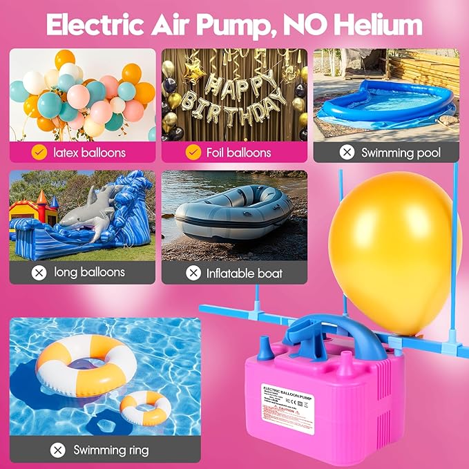 Electric Balloon Pump,110V 600W Portable Dual Nozzles Balloon Pump,Air Pump Balloon Blower for Party Decorations with Tying Tool