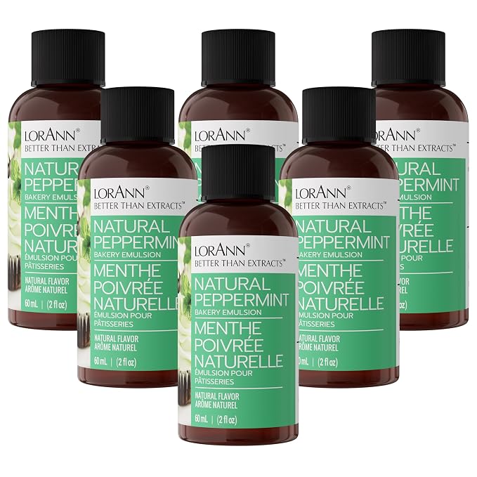 LorAnn Oils Peppermint Bakery Emulsion: True Essence, Ideal for Boosting Fruit Tones in Cakes, Cookies & Desserts, Gluten-Free, Keto-Friendly, Extract Substitute Essential, 2 Oz, 6 Pack