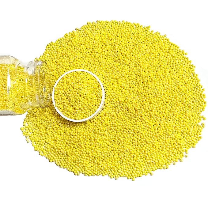 Homipooty Nonpareils Sprinkles Edible Yellow Pearl Sugar Sprinkles 110g/3.88oz 2mm Mini Yellow Pearls Baking Cakes Cupcake Topper and Cake Decorations for Valentines Day Halloween Christmas