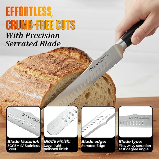 Bread Knife 10.6 Inch Serrated Blade for Homemade Sourdough Bread Ultra Sharp Stainless Steel Full Tang with Ergonomic Handle Artisan Professional Series with Luxury Gift Box