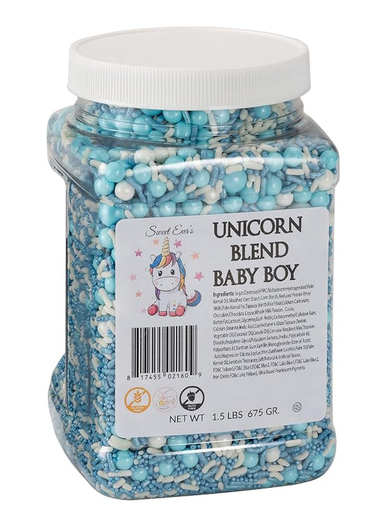 UNICORN BLEND BABY BOY -Gluten-free,Egg Free,Nuts Free,Kosher,Sprinkle Medley Mix,For Baking,Decorating,Cookies,Cupcakes,Cakes,Topping,Jimmies,Large,Bulk Candy,Sugar Shapes