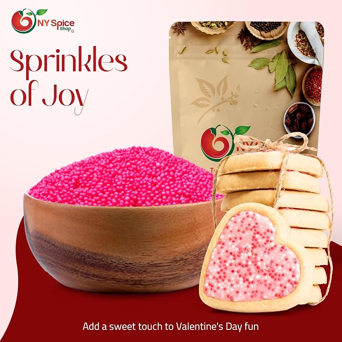 NY Spice Shop Pink Nonpareils - 1 Pound Colorful Candy Sprinkles - Pink Nonpareil Candies - Candy Sprinkles for Decorating Cupcakes, Cookies, Cakes, Chocolates and Desserts