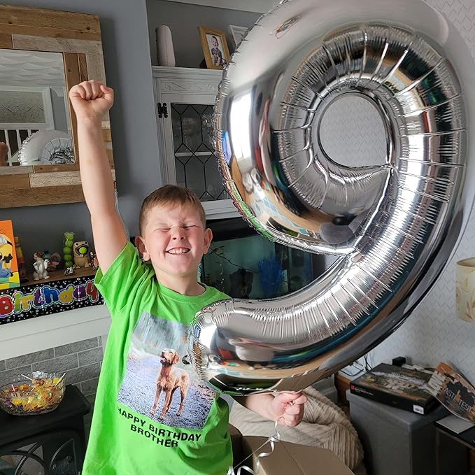 Silver 9 Balloon, Number Balloons 40 Inch, 9th Giant Birthday Decorations for Boys Girls, 19th 29th Silver Party Decorations Supplies, Number 9 Balloon