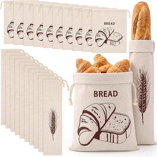 20 Pcs Linen Bread Bags for Homemade Sourdough, 15.8 x 11.8 Inch 25.6 x 5.9 Inch Reusable Bread Storage Pouches with Drawstring, Unbleached Cloth Sack for Artisan Loaf, Bakery Kitchen Gif