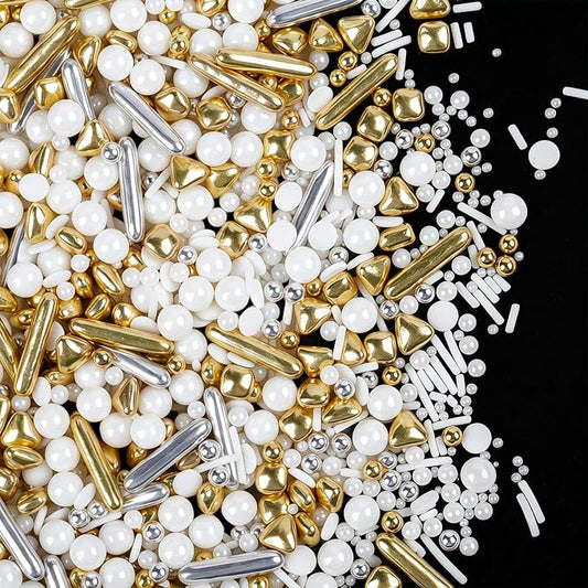 Pearl Sprinkles for Cake Decorating, 4.6oz Edible Gold Silver White Sprinkles Mix for Baking Cupcake Cookie Ice Cream