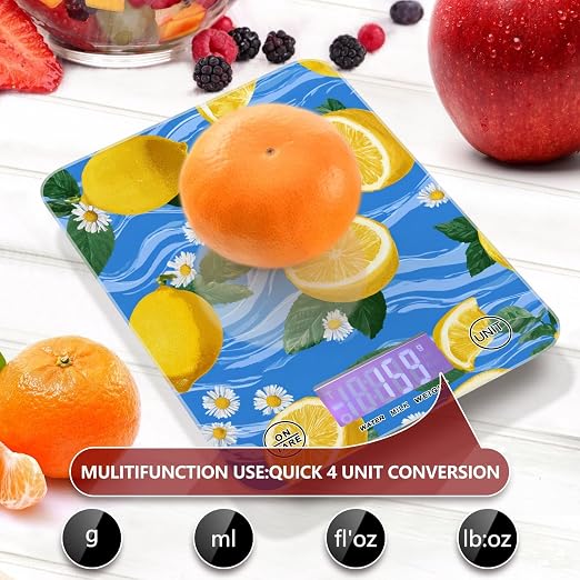 Food Scale Kitchen Scale Food Weight Scales Digital Weight Grams and Ounces Small Electronic Food Scale for Baking Cooking Blue Wave Lemons Daisy
