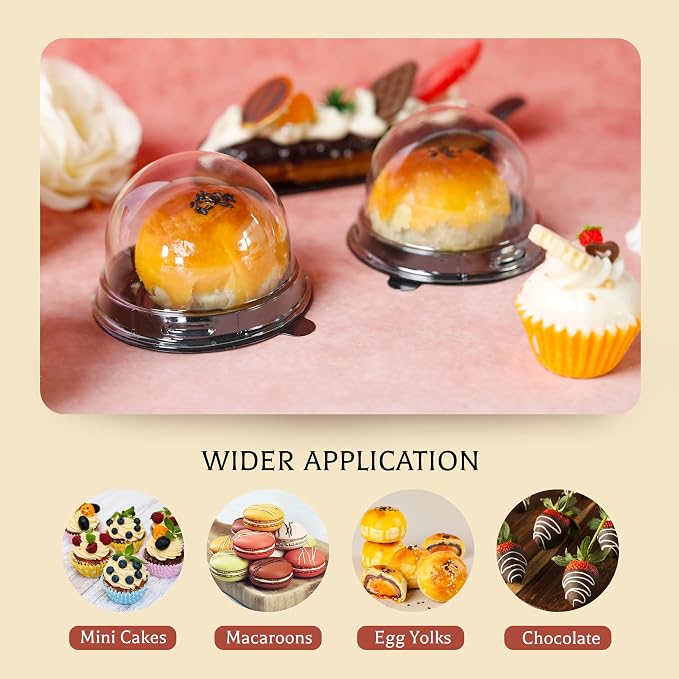 NPLUX Mini Individual Cupcake Container 2.8x2 IN Mini Cupcake Boxes Desk Pet Containers for Chocolate Covered Cookies, Mooncake(50 Pack, Black)