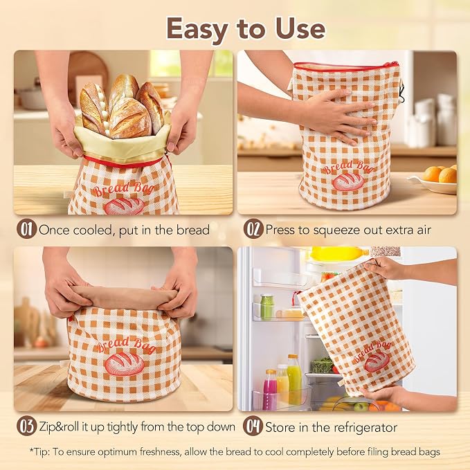 Reusable Beeswax Bread Bags for Homemade Sourdough Bread Keep Fresh | Upright Base, Zipper Access, Adjustable Roll-Top, Portable Natural & Safe Storage Sourdough Bread Bags, Home Essentials,2 pcs