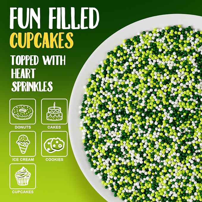 St Patrick's Day Sprinkles 7 oz White and Green Nonpareils Sprinkles Edible Cookie Decorations 2mm Mini Pearls for Decorating Cake, Baking, Cupcake Toppers, Ice Cream, Donuts (Irish Blessing Nonpareils)