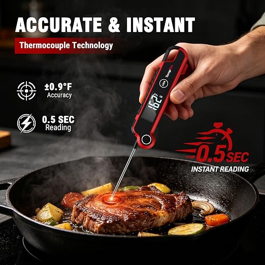 TempPro TP620 0.5 SEC Thermocouple Meat Thermometer Digtial, Instant Read Cooking Thermometer with Auto-Rotating Backlit LCD, IP65 Waterproof, Grill BBQ Kitchen Candy Deep Fry (Previously ThermoPro)