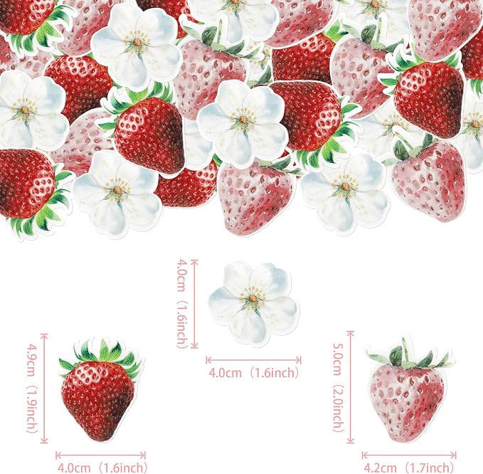 60 Pack Edible Sweet Strawberry Flower Cupcake Toppers First Birthday Strawberry Flower Cake Toppers Rice Paper Wafer Paper Cake Picks for Fruit 1st Berry Sweet Kids Birthday Cake Decorations