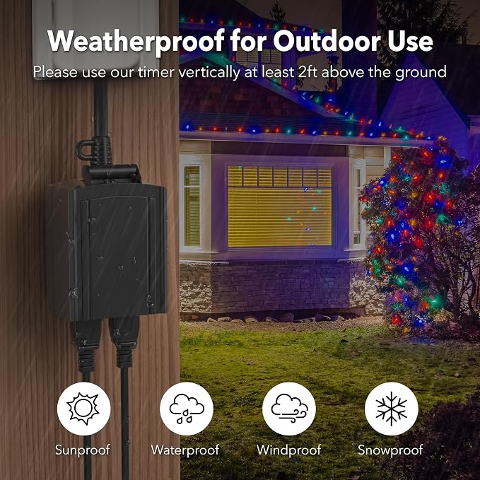 BN-LINK 24 Hour Heavy Duty Mechanical Timer, Outdoor Timer Outlet Waterproof with 30 Minutes Intervals, 2 Grounded Outlets for Christmas Lights Pool Pump,15A 1/2HP, ETL Listed（4 Pack）