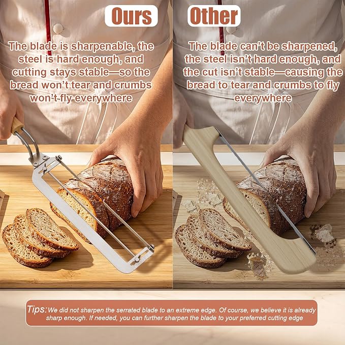 Left-Handed Adjustable Bread Knife for Homemade Bread with Precision Thickness Guide - Sourdough Bread Slicer for Homemade Bread & Sourdough Loaves, Sharp Serrated Steel Blade for Baguettes