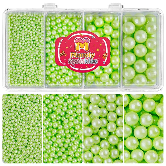 Green Pearl Sprinkles for Cake Decorating, 4 Sizes Edible Pearls Green Sprinkles for Cupcakes Ice Cream Dessert 4.6oz
