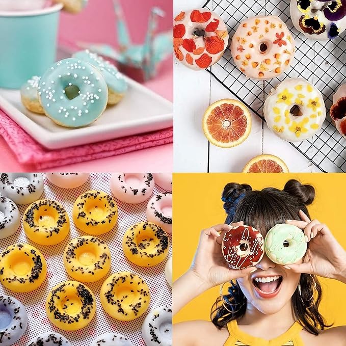 2er Pack Silicone Donut Mold - Non-Stick Silicone Doughnut Pan DIY Chocolate Baking Cookie Molds, Heat Resistant, Make Donut Cake Biscuit Bagels, BPA Free Dishwasher Safe (rose red, 8 Cavities)