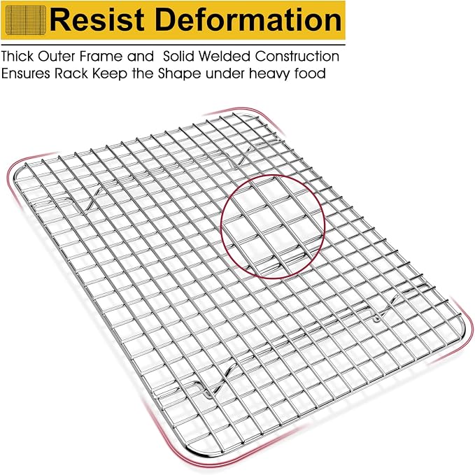 P&P CHEF 11.75 Inch Cooling Baking Rack Set of 2, Stainless Steel Grid Cooking Racks for Roasting Drying Grilling, Oven & Dishwasher Safe, Heavy Duty & Healthy