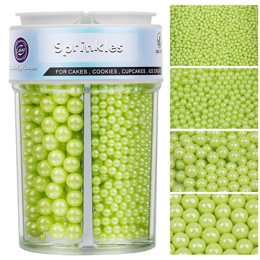 ST Patricks Day Sprinkles for Cake Decorating, 7.8Oz Green Pearl Sprinkles 4 Sizes Mix for Cake Cupcake Cookie Baking Donuts Ice Cream Toppings