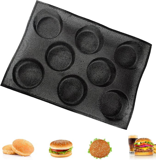 Dioycli Silicone Hamburger Bun Pan Muffin Pan Perforated Mesh Burger Bun Molds 8 Cavities for Baking Hamburger Muffin Round Bread