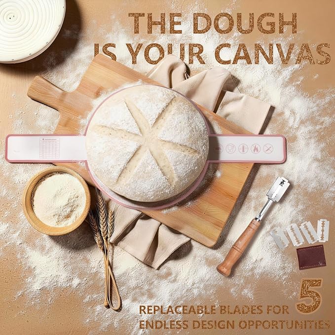 Sourdough Starter Kit, Sourdough Bread Baking Supplies with Banneton Bread Proofing Basket, Starter Jar, Sourdough Tools Kit, Bread Making Kit,Pink Baking Gifts for Women Mom Wife Love Baking