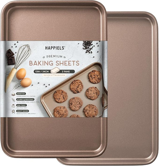 HAPPIELS 9x13 inch Nonstick Quarter Sheet Pan 2-Pack, PFOA & BPA Free | Rimmed Baking Sheet Set, Premium Quality Non-Stick Cookie Sheets for Baking