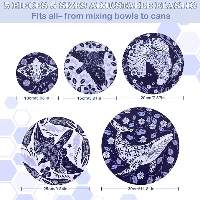 5-Size Reusable Beeswax Bowl Covers for Bread Proofing, Cotton Cloth Flexible Beeswax Wraps for Food Storage(Humpback Whale)